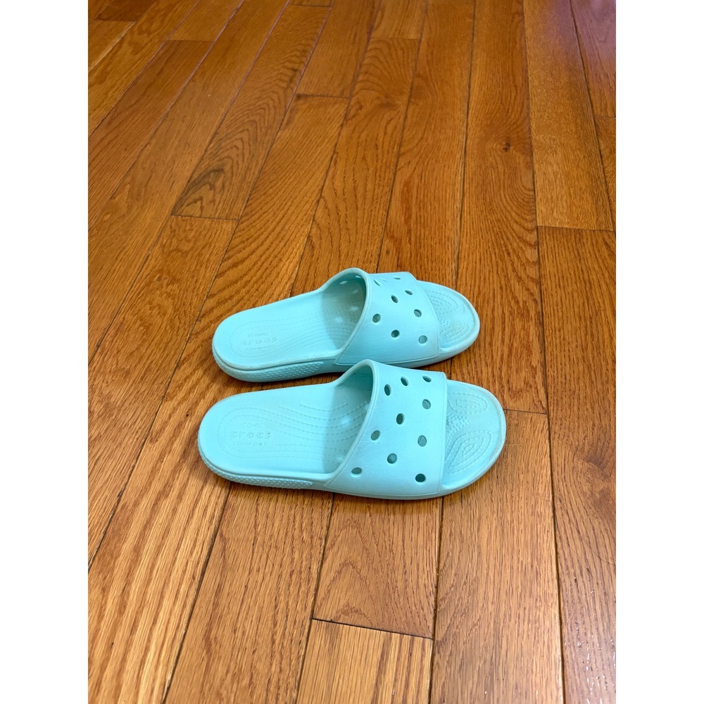 Crocs Classic Slide Sandals Aqua Blue Womens 6 Mens 4 Lightweight Comfort